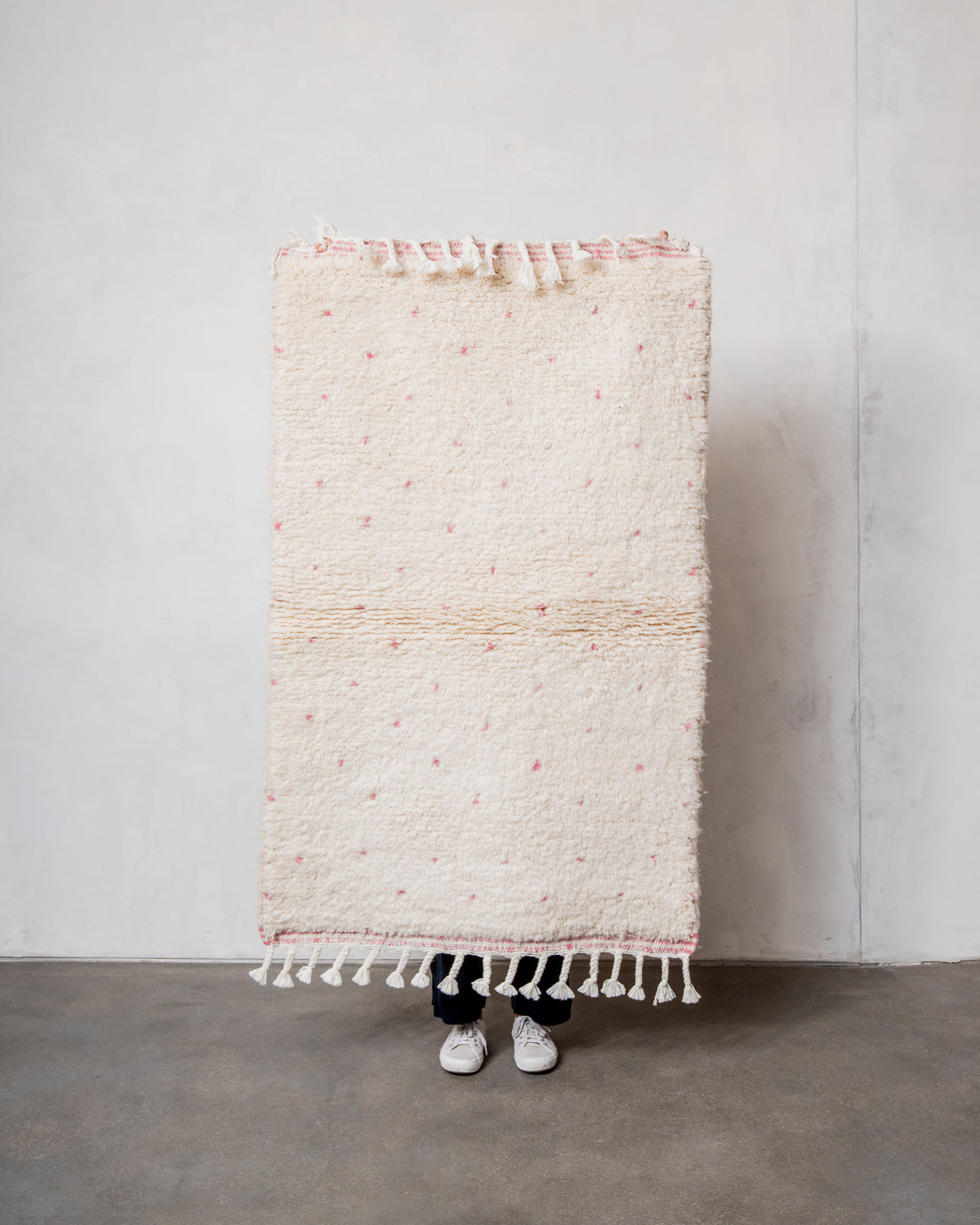 Modern, designer, handcrafted Berber rug from Morocco. Beniourain carpet with beautiful colours and patterns and fluffy wool texture.